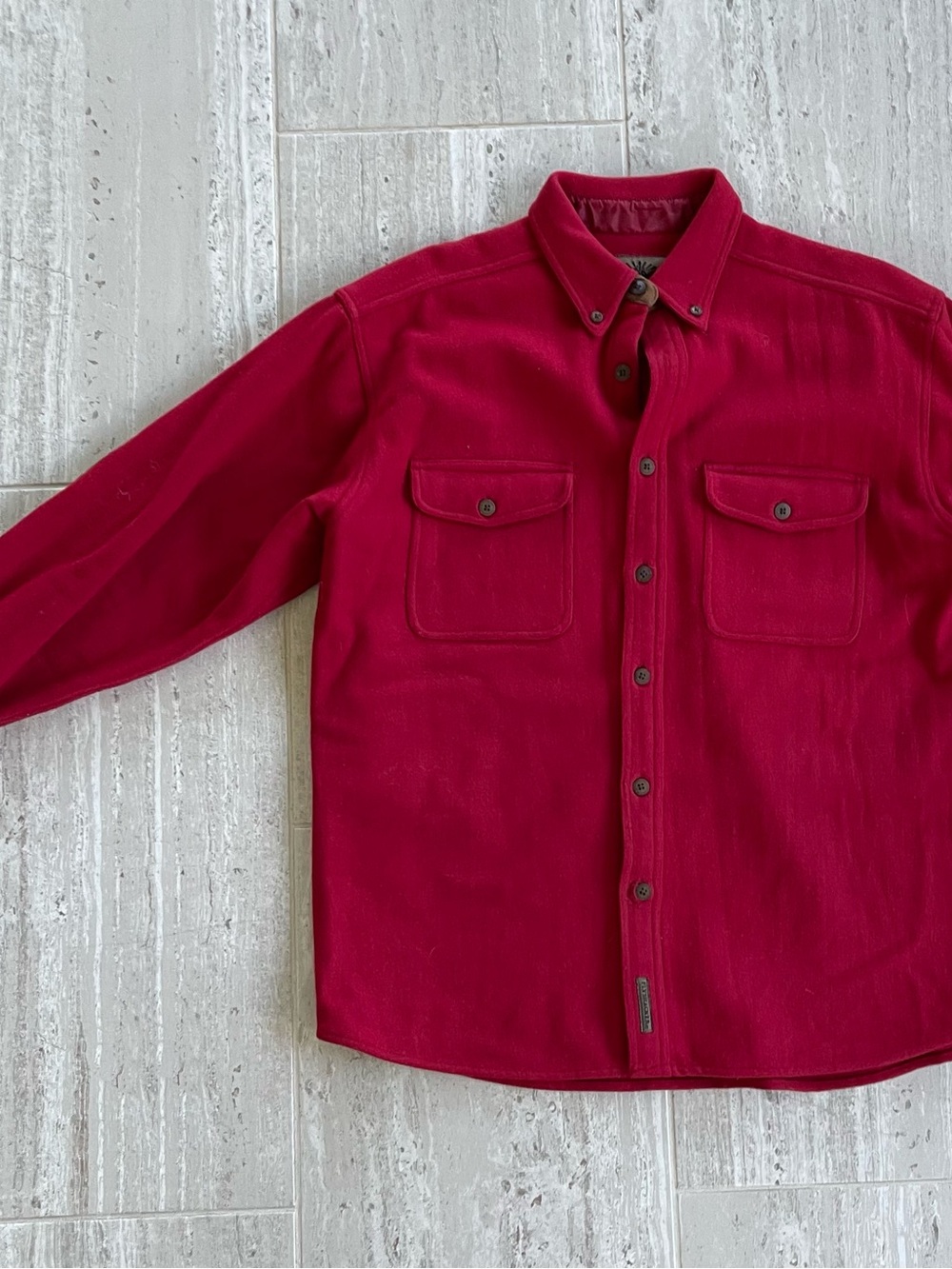 Flyshacker Wool Blend Shirt L Large Red Suede Elbow Patches Gorpcore Shacket